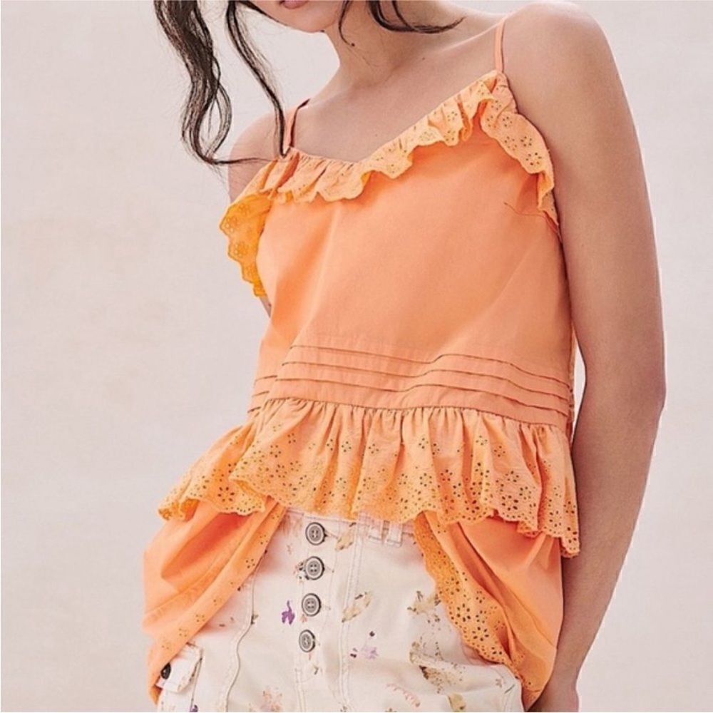 Anthropologie Mare Mare Orange Tiered Tie Shoulder Tank Top| Size L
